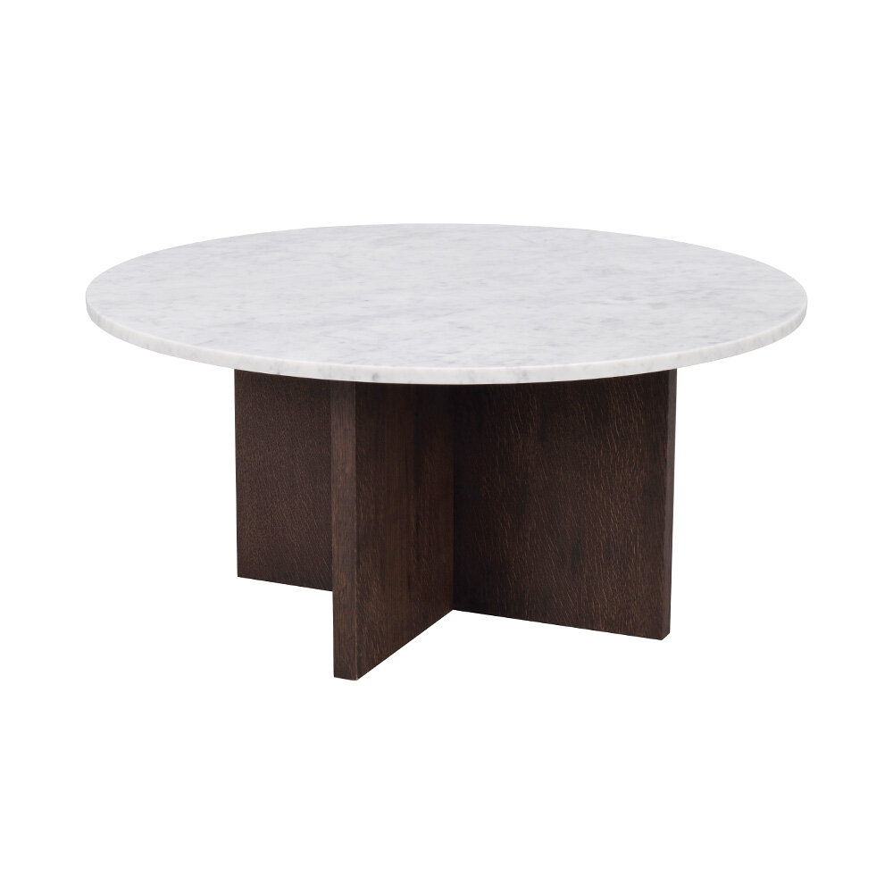 Brooksville soffbord Ø90 cm med bordsskiva i vit marmor